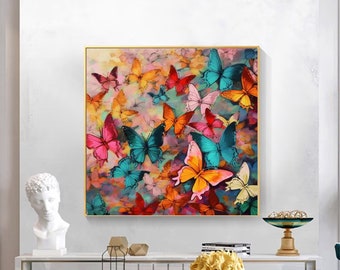 Pittura acrilica con texture originale farfalla Pittura colorata personalizzata con farfalla, decorazione da parete per soggiorno con pittura animale strutturata moderna