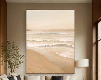 Large Original Beige Ocean Seascape Oil Painting Oversized Abstract Seascape Painting Custom Abstract Landscape Art  Seascape Wall Art Gift