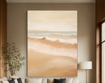 Large Abstract Seascape Oil Painting 3D Ocean Abstract Wave Wall Art Earth Tones Living Room Decor Abstract Textured Sea Beach Oil Painting