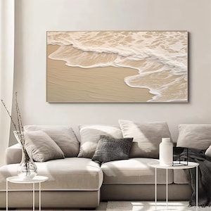 Large 3D Ocean Texture Painting White Texture Wavy Ocean Painting BeigeTexture Abstract Painting Sea Wave Painting Home Wall Decor Sea Art image 7