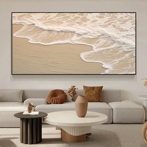 Large 3D Ocean Texture Painting White Texture Wavy Ocean Painting BeigeTexture Abstract Painting Sea Wave Painting Home Wall Decor Sea Art image 8