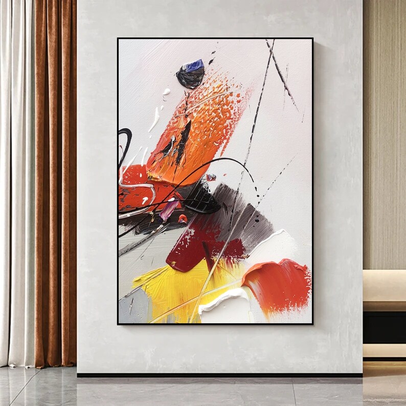 Large Red Texture Abstract Painting Modern Colorful Abstract Etsy