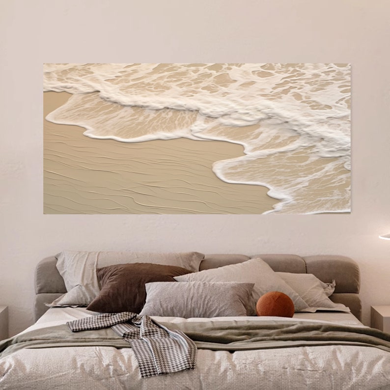 Large 3D Ocean Texture Painting White Texture Wavy Ocean Painting BeigeTexture Abstract Painting Sea Wave Painting Home Wall Decor Sea Art image 3