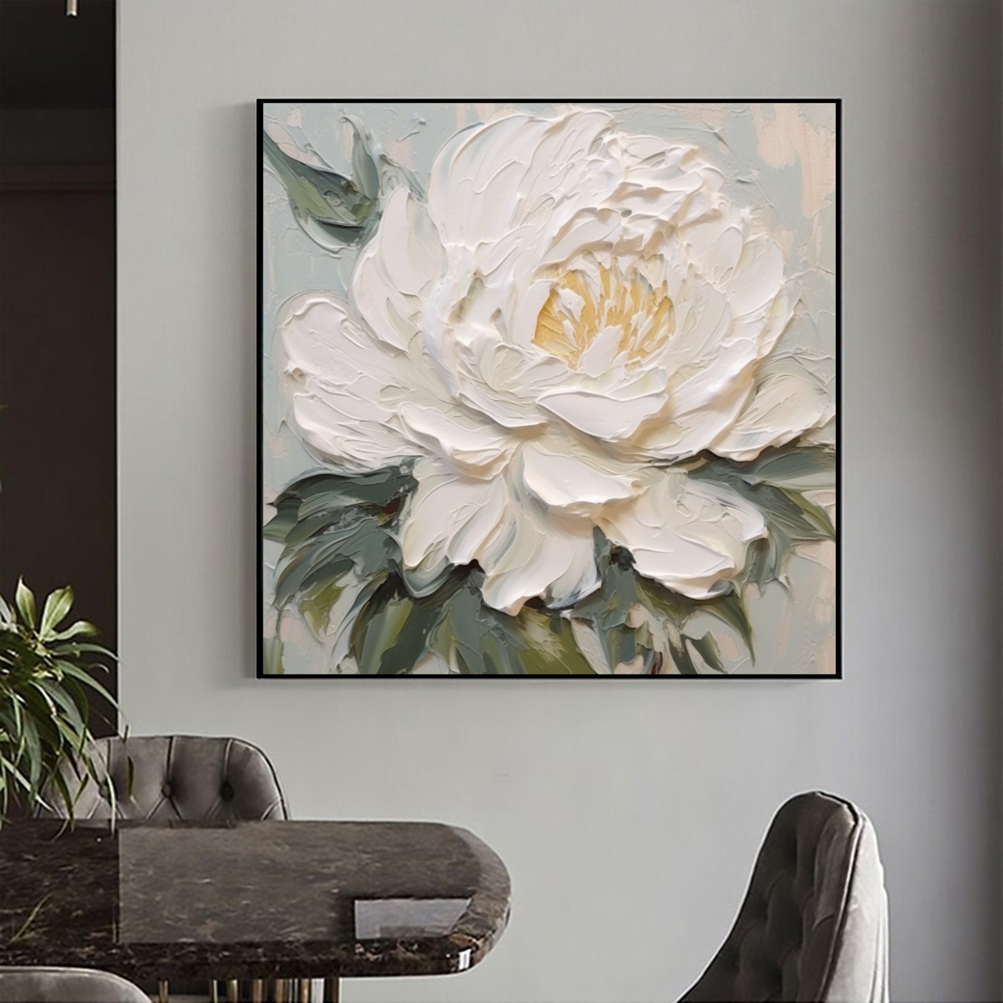 3D White Flower Oil Painting on Canvas Large Flower Abstract Art Modern ...