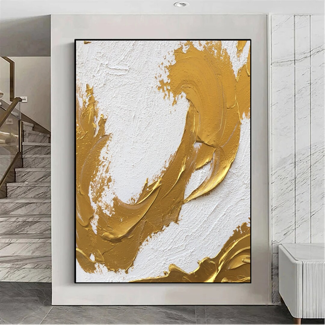 Large Gold Abstract Painting Gold Textured Painting Large Etsy