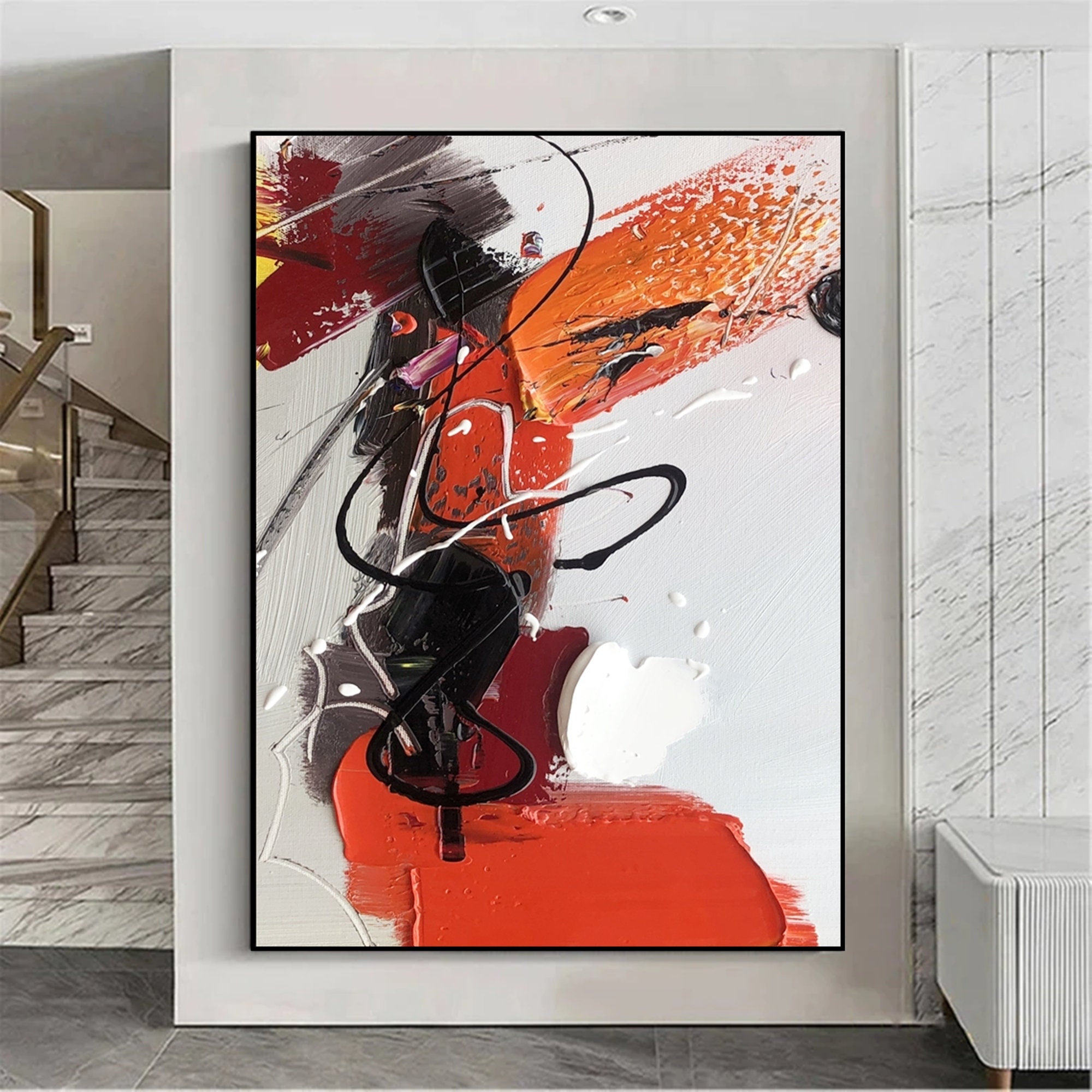 Large Red Abstract Wall Art Modern Red Painting on Canvas Red Texture ...