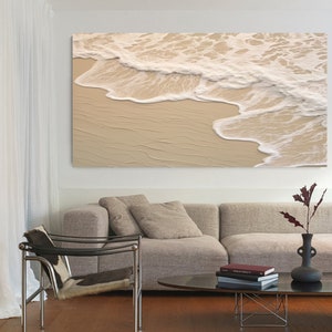 Large 3D Ocean Texture Painting White Texture Wavy Ocean Painting BeigeTexture Abstract Painting Sea Wave Painting Home Wall Decor Sea Art image 5