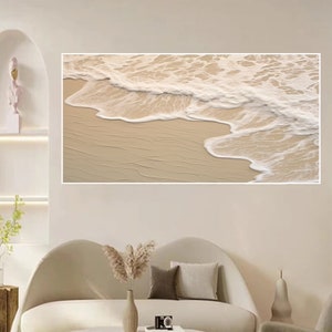 Large 3D Ocean Texture Painting White Texture Wavy Ocean Painting BeigeTexture Abstract Painting Sea Wave Painting Home Wall Decor Sea Art image 4