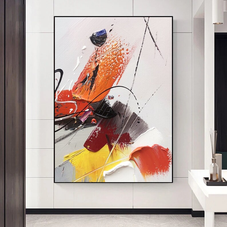 Large Red Texture Abstract Painting Modern Colorful Abstract Etsy