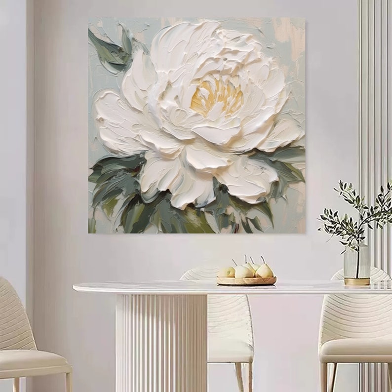 3D White Flower Oil Painting on Canvas Large Flower Abstract Art Modern ...