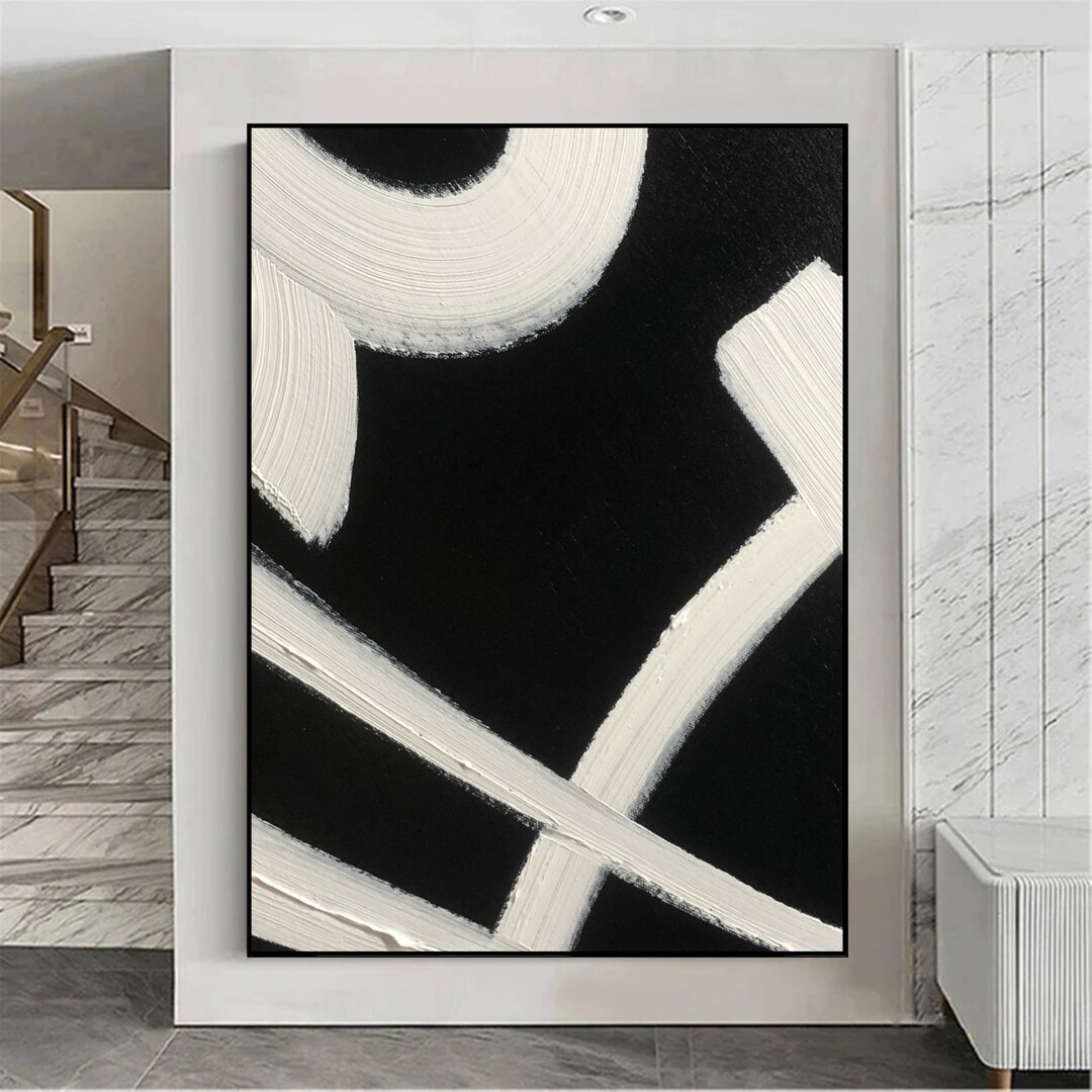 Large Original Black and White Abstract Painting on - Etsy