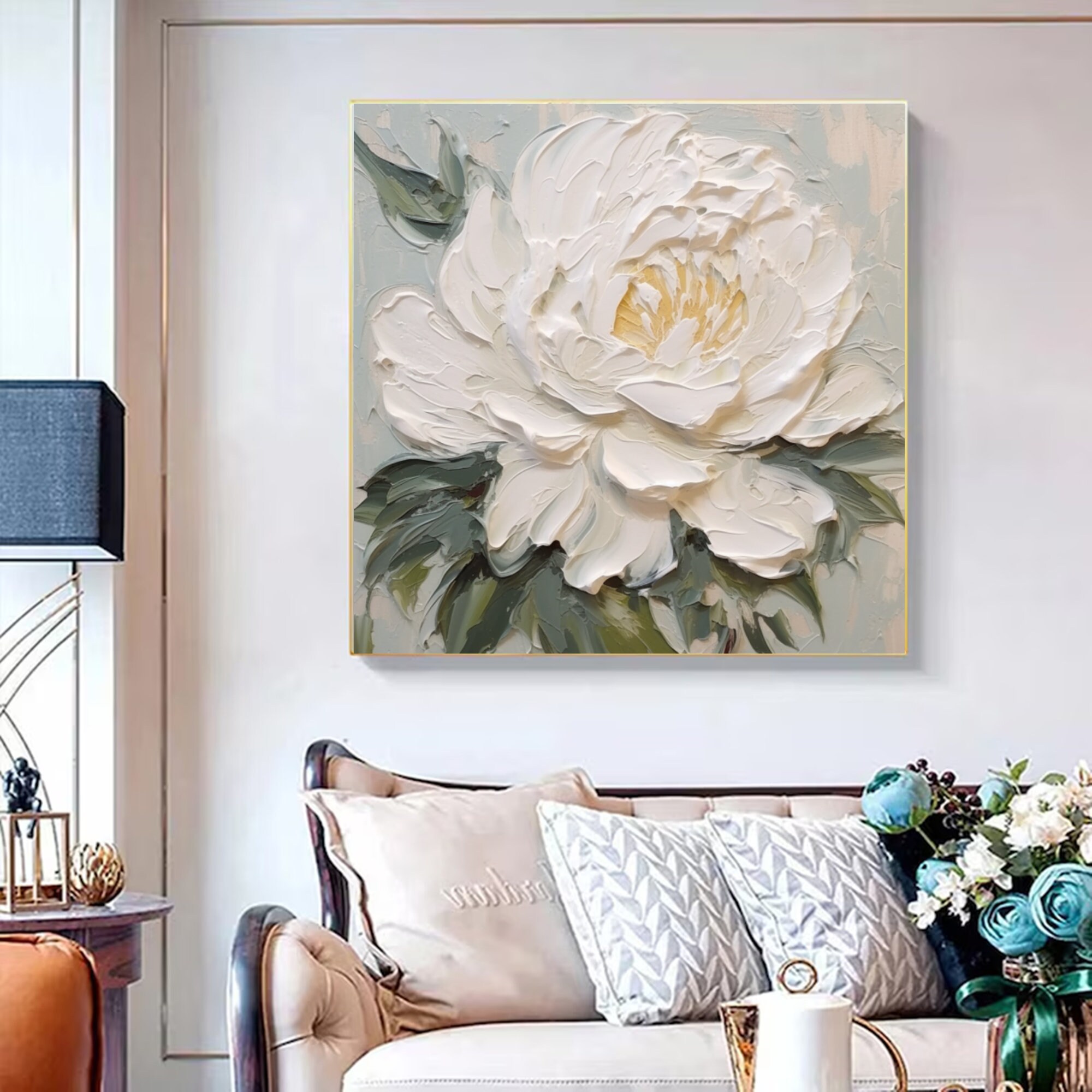 3D White Flower Oil Painting on Canvas Large Flower Abstract Art Modern ...