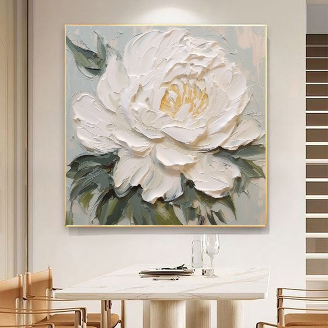 3D White Flower Oil Painting on Canvas Large Flower Abstract Art Modern ...