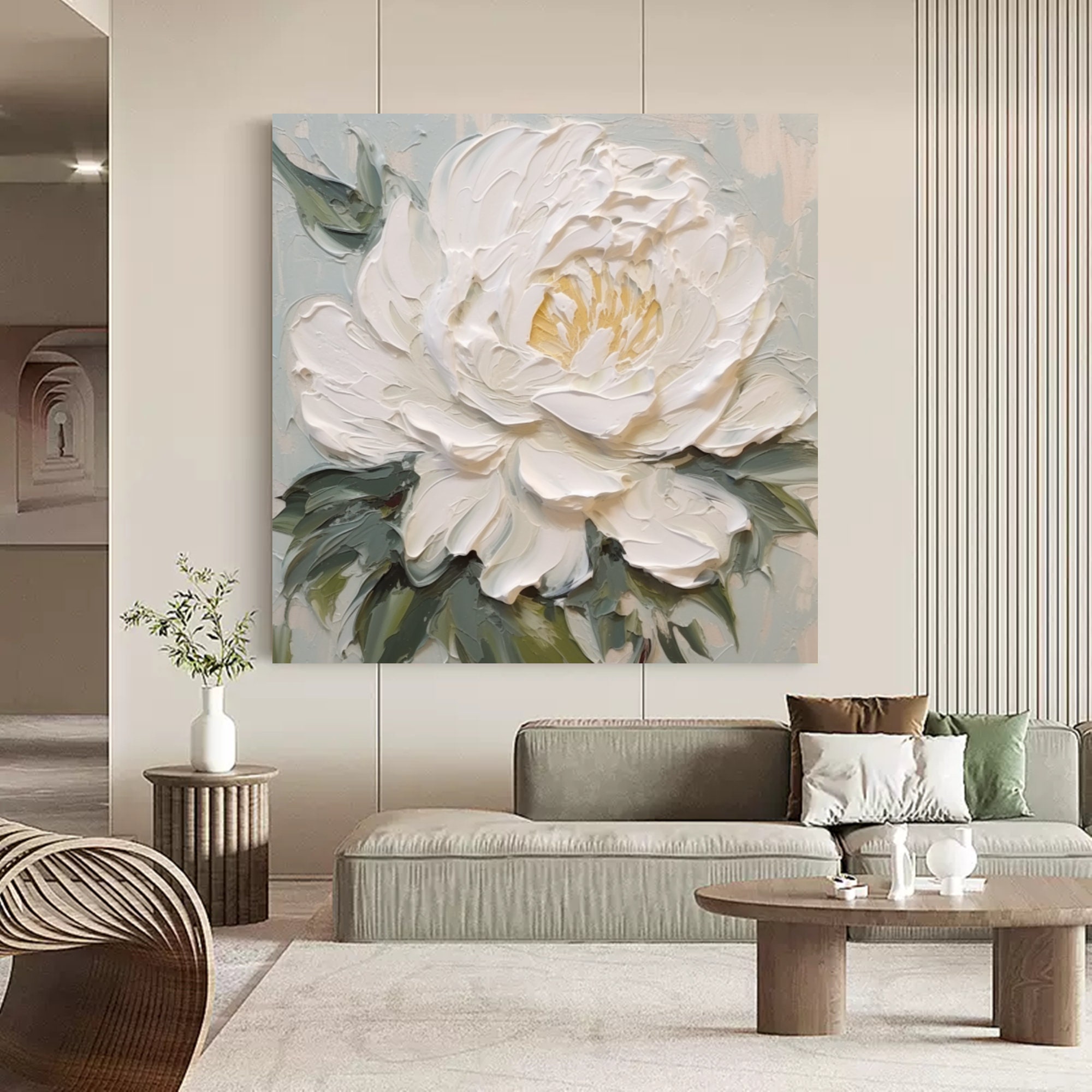 3D White Flower Oil Painting on Canvas Large Flower Abstract Art Modern ...