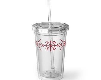 Copy of Latvian Style, Red Pattern, Pagan,  Runes, Double Wall insulated, Party Cup, Beach Drinks, Summer Fest, Present, Beverages