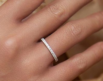 Pavé Lab Diamond Wedding Band: Stackable 14k Yellow Gold Anniversary Ring