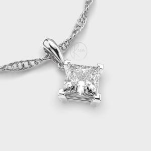 Lab Grown Princess Cut Diamond Pendant Necklace –14k White Gold Moissanite – Personalized Elegant Jewelry Gift - Pendant lab diamond