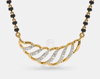 14k Gold Lab Grown Diamond Mangalsutra Necklace: Indian Wedding Pendant Mother’s Day, Bridesmaid Gift
