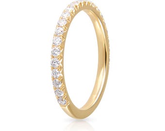 French Pavé Lab Diamond Wedding Band, 14k Gold Stacking Ring