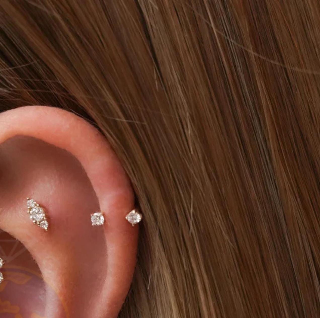 14K Solid Gold Curved Barbell: Lab-Grown Diamond Eyebrow, Rook, Daith Piercing