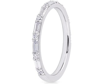 Lab Diamond Stacking Ring: Petite Baguette, Round Cut, Vintage Wedding Band