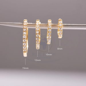 Lab Diamond Huggie Hoop Earrings: 14K Solid Gold Cartilage Hoops