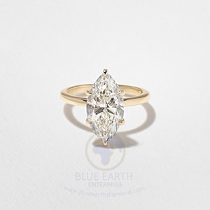 1CT Marquise Cut Lab Grown Diamond Engagement Ring, Solitaire With Accent Ring For Anniversary Gift, CVD Diamond Solitaire Ring For Mom