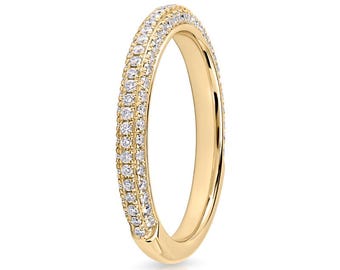 Lab Diamond Pave Wedding Band: 18ct Yellow Gold Stackable Ring