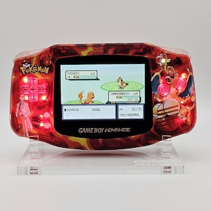 Blaine's Charizard Game Boy Advance, Custom Upgraded Motherboard: LED Buttons, IPS Screen, Sound amp