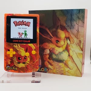 Flareon Game Boy Color - Laminierter OLED-Hintergrundbeleuchtungs-Bildschirm, Neue Lautsprecher-Shell-Knöpfe, Überholte Original GBC