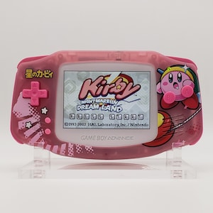 Kirby Game Boy Advance - Laminated IPS Backlit Screen by Funnyplaying, New Speaker Shell Buttons, Refurbished Original GBA