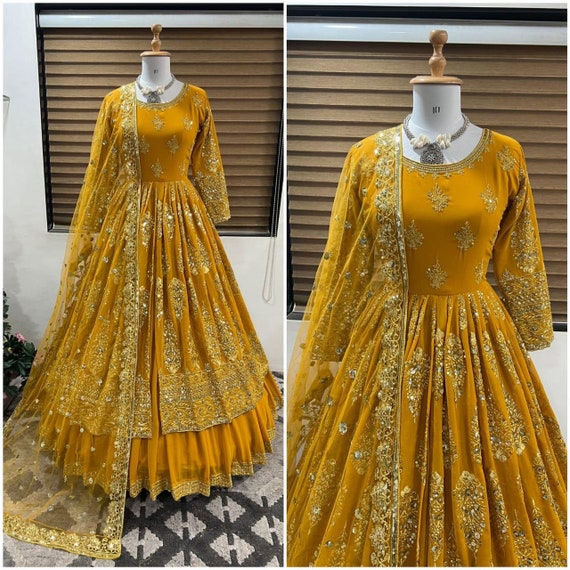 Buy Stylish Fancy Net A Line Dress Self Pattern Yellow Fullmaxi Frock For  Girls Online In India At Discounted Prices