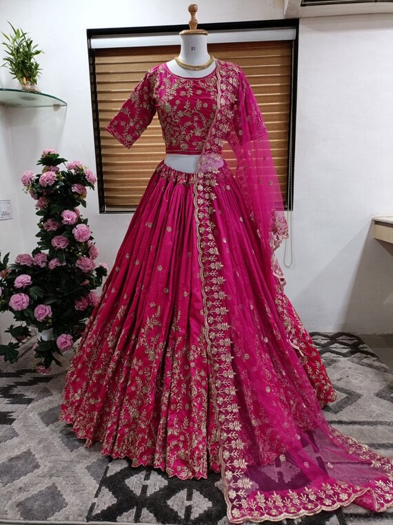 Wedding Wear Pink Taffeta Silk Lehenga Choli With Heavy - Etsy