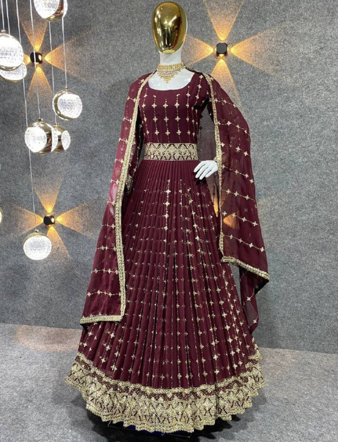 Brown Gown With Embroidery Work and Etsy