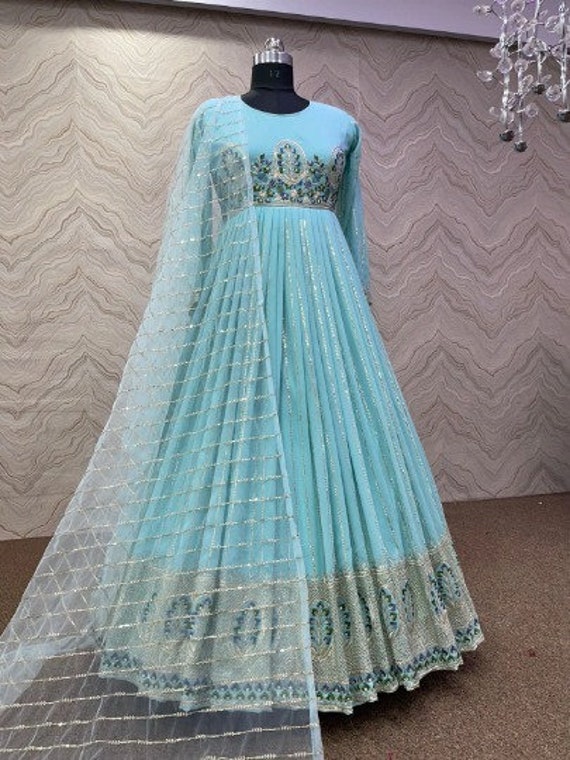 Buy Rakhi Sky blue colour fancy gown at Rs. 1500 online from Fab Funda gowns  : sr-1251-3