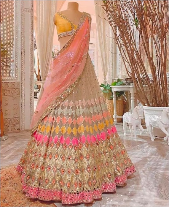 Multicolor Net Lehenga Choli With Embroidery Sequence Work and Net Dupatta  for Women, Bridesmaids Lehenga Choli , Wedding Lehenga Choli 