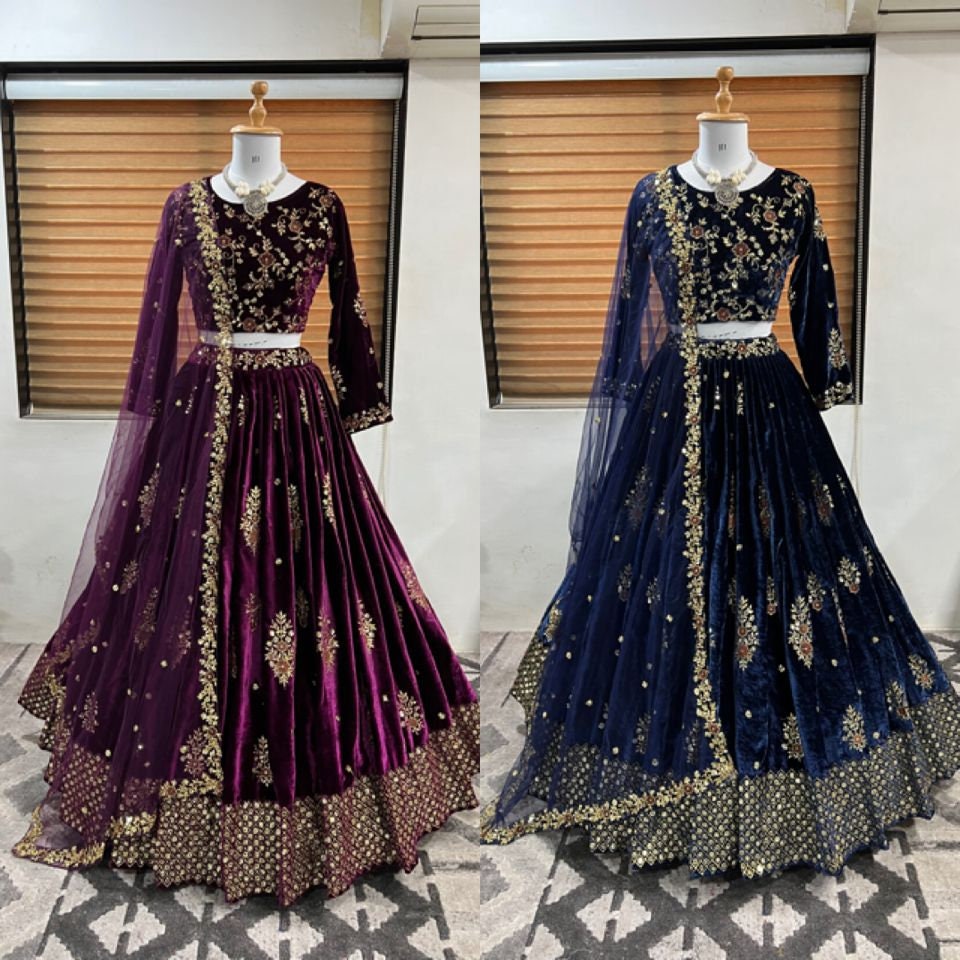 Velvet purple cheap lehenga
