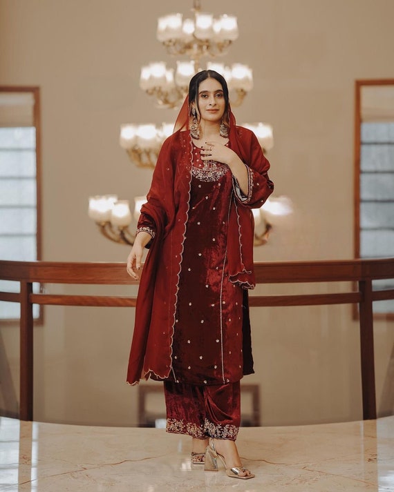 Maroon Colour Heavy Sequance Embroidery Work Length Suit