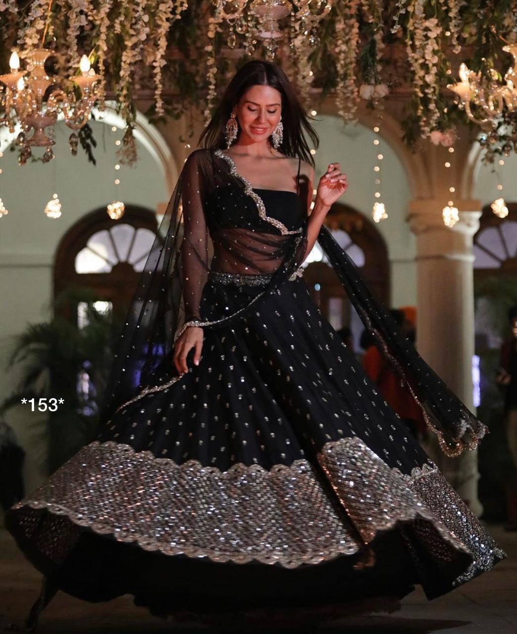 Black Maggam Zardosi lehenga with Georgette dupatta