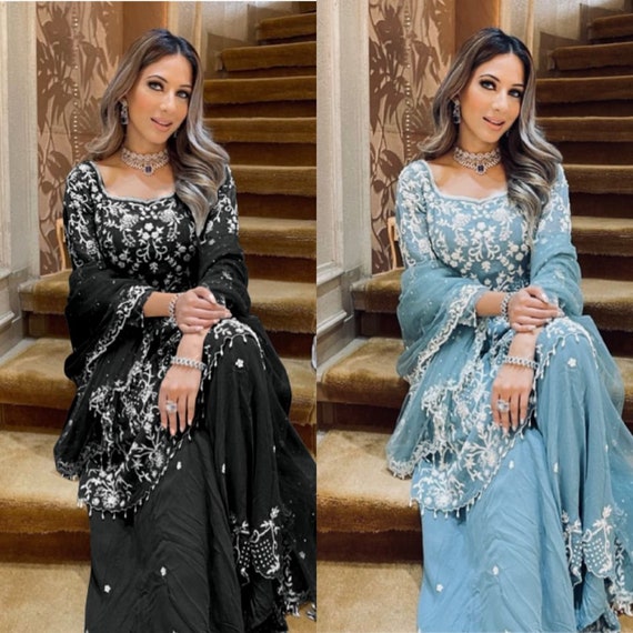 Blue Pakistani Outfit Wear Sharara Dress For Women Wedding G