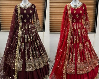 Pakistani Georgette Top Lehenga Choli  With 5mm Sequence Embroidery Work And Net Dupatta For Women, Wedding Lehenga , Pakistani outfit