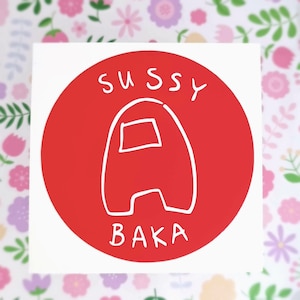 Calcomanía de vinilo Sussy Baka / Color y tamaño personalizados / Pegatina entre nosotros / Pegatina meme / Pegatina de compañero de tripulación / Pegatina impostor / Decoración de botellas