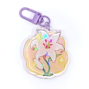 Acryllilie Charm | Holographischer Anhänger | 90er Jahre Shoujo Anime Schlüsselanhänger | Harz Blumen Schlüsselanhänger | (Itabag, Geschenk, Schul- & Bürobedarf)