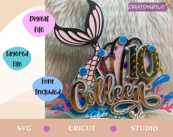 Mermaid cake topper | 3D cake topper for cricut or silhouette (Digital SVG file)