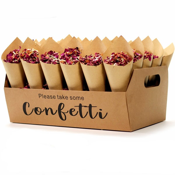 Wedding Confetti Cone Holder-White & Kraft confetti cone stand trays holders-Flower petal cone holder for wedding party  stand box tray