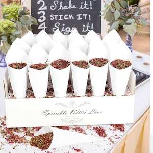 Wedding Confetti Cone Holder-White & Kraft confetti cone stand trays with 20 or 30 holes-Flower petal cone holder support for wedding party image 1