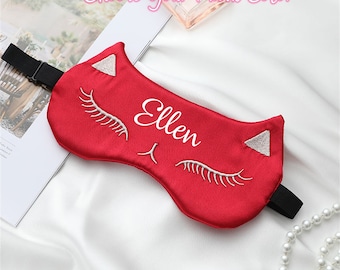 Customizable Cat Face Sleep Mask, Bridal Gift, Polyester Velvet