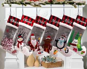 Personalized Christmas Stockings- 2023 Family Plaid Christmas Stockings-Christmas Gifts-Christmas Stockings With Name-2023 Gray Stockings