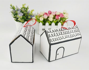 Black and White-Cute Party Favor Boxes House Style Bakery Boxes/Gift Boxes/Favor Boxes/Treat Boxes-House Warming-Party decorations