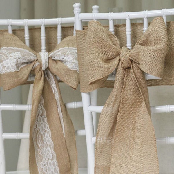 Hessian wedding Chair Sash 6"*95" -Burlap wedding chair decorations with lace-Wedding Venue Decorations-Rustic wedding Top Table Decor